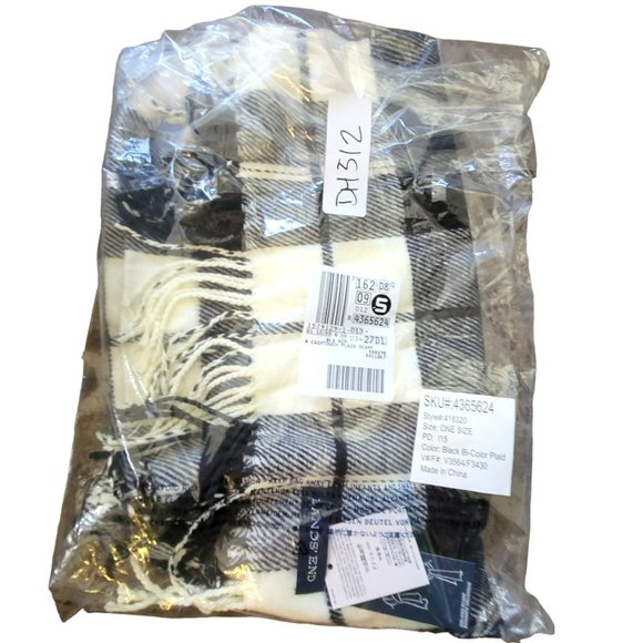 Lands' End Scarf Black and Cream Soft Touch Anti-static Fringe Edge DH512 - Picture 5 of 5